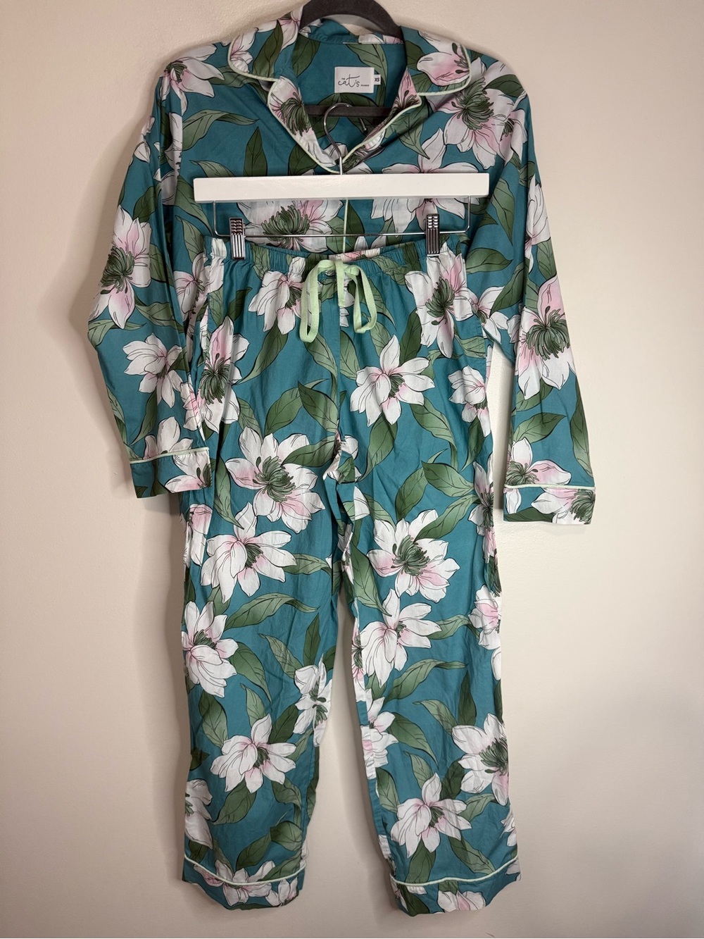 The Cats Pajamas Floral Teal Pajama Set - Soft Cotton Lounge Set size XS
